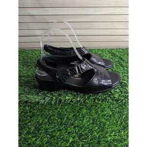 SAS Black Croc Patent Suntimer Slingbacks Sandals, Size 7.5 W